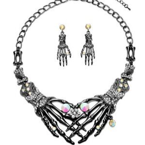 NEW GOTH SKULL SKELETON NECKLACE AND EARRINGS JEWELRY SET